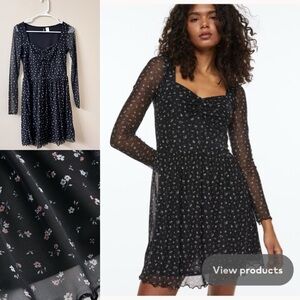 H&M Black Floral Long Sleeve Mini Dress